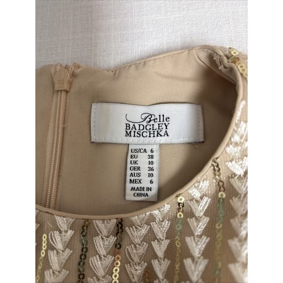 Badgley Mischka Gold Sequin Embroidery Cocktail Party Dress NYE 6 - Picture 10 of 16
